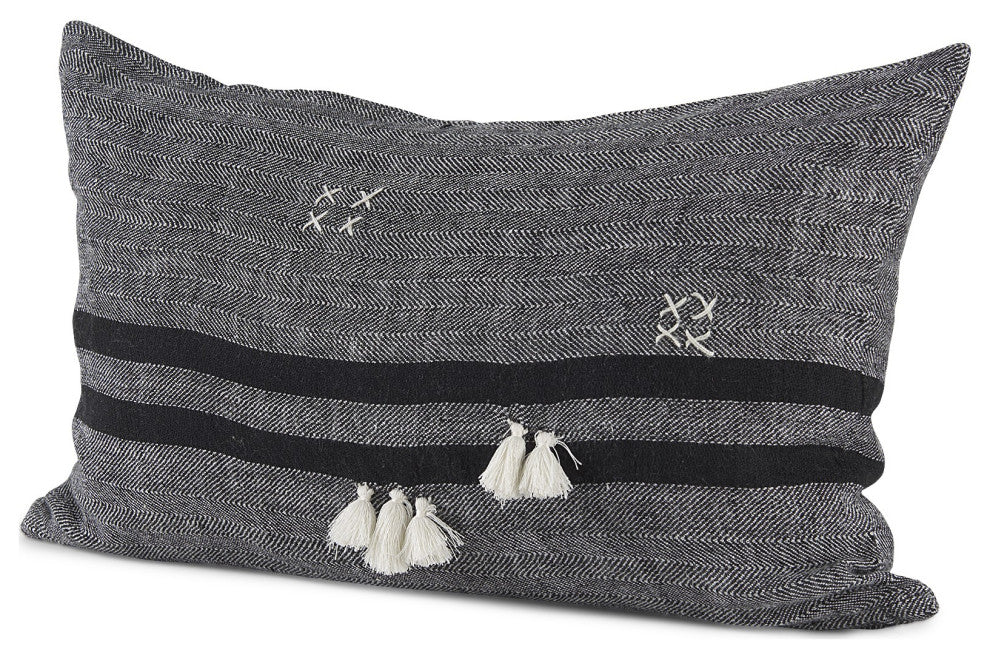 Dark Gray Detailed Lumbar Throw Pillow Cover