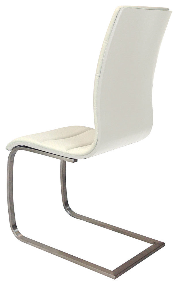 Wood Back Dining Chairs With PU Cushion, Stainless Steel Base, Set of 2, White