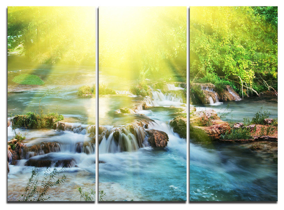 "Water Cascade Under Shiny Sun" Beach Metal Wall Art, 3 Panels, 36"x28"