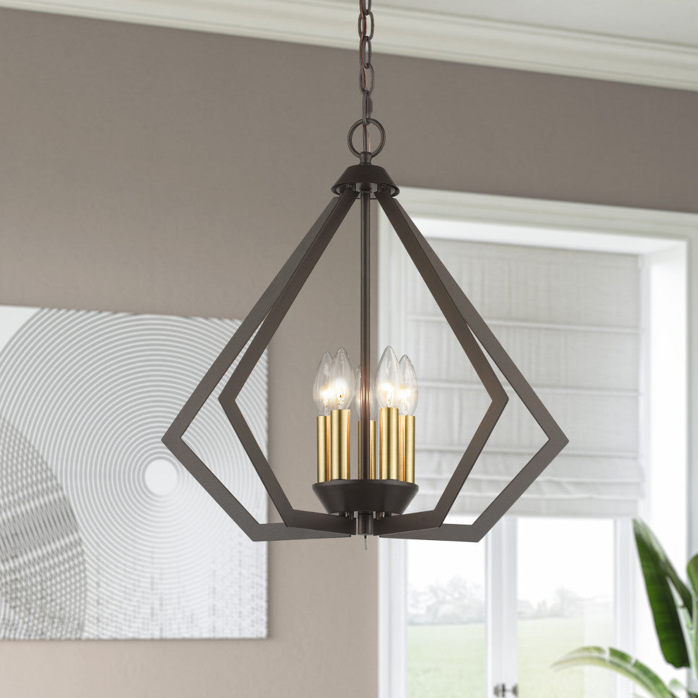 Prism 5-Light English Bronze Chandelier, Antique Brass Accents