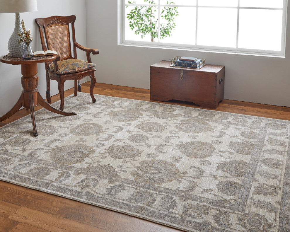 Neoma Traditional Bordered, Tan/Ivory/Brown, 12'x15' Area Rug