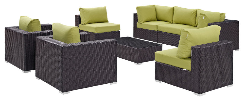 Modway Convene 8 Piece Outdoor Patio Sectional Set, Espresso