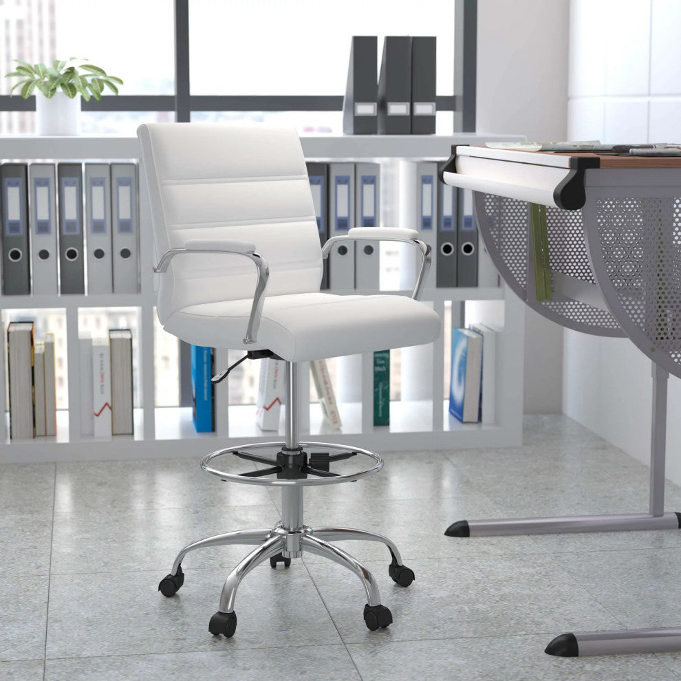 Swivel Office Chair, Comfortable Faux Leather Back & Adjustable Footrest, White