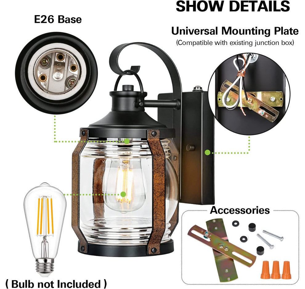 2 Pack Industrial Wall Sconce Antique Dusk to Dawn Light Fixture