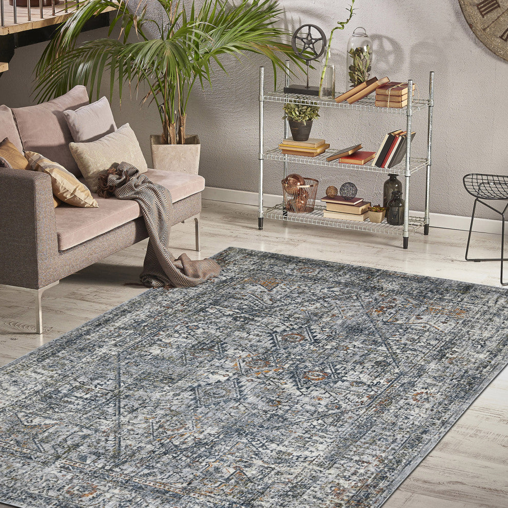 Vermont Chelsea Area Rug, Gray, 5'3" x 7'6", Bordered