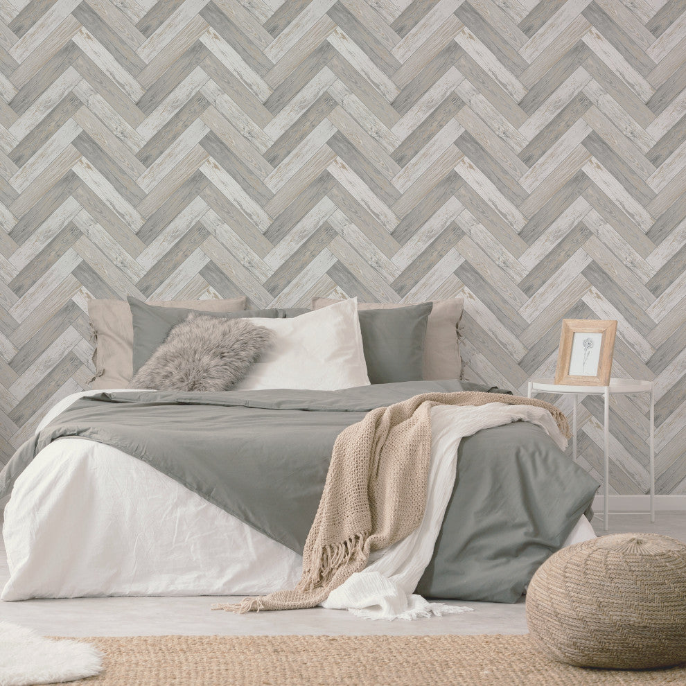 Rustic Parquet Natural and Gold Wallpaper