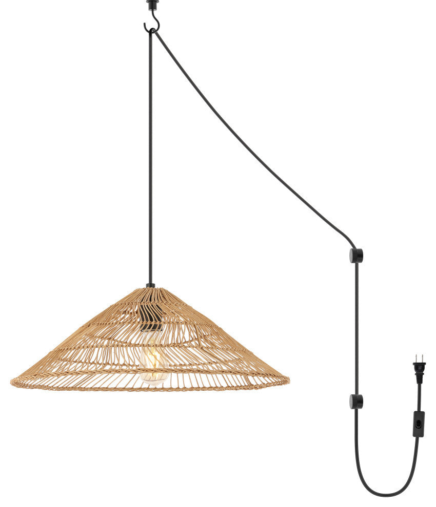 Nova 20.25" 1-Light Rattan 180" Plug-In or Hardwired LED Pendant, Brown, Nova