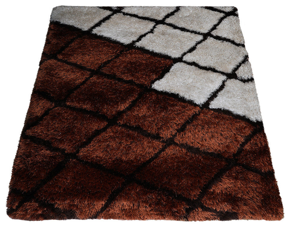 HAND TUFTED SHAG POLYESTER ECO-FRIENDLY AREA RUGS -Purple Beige Color, Geometric