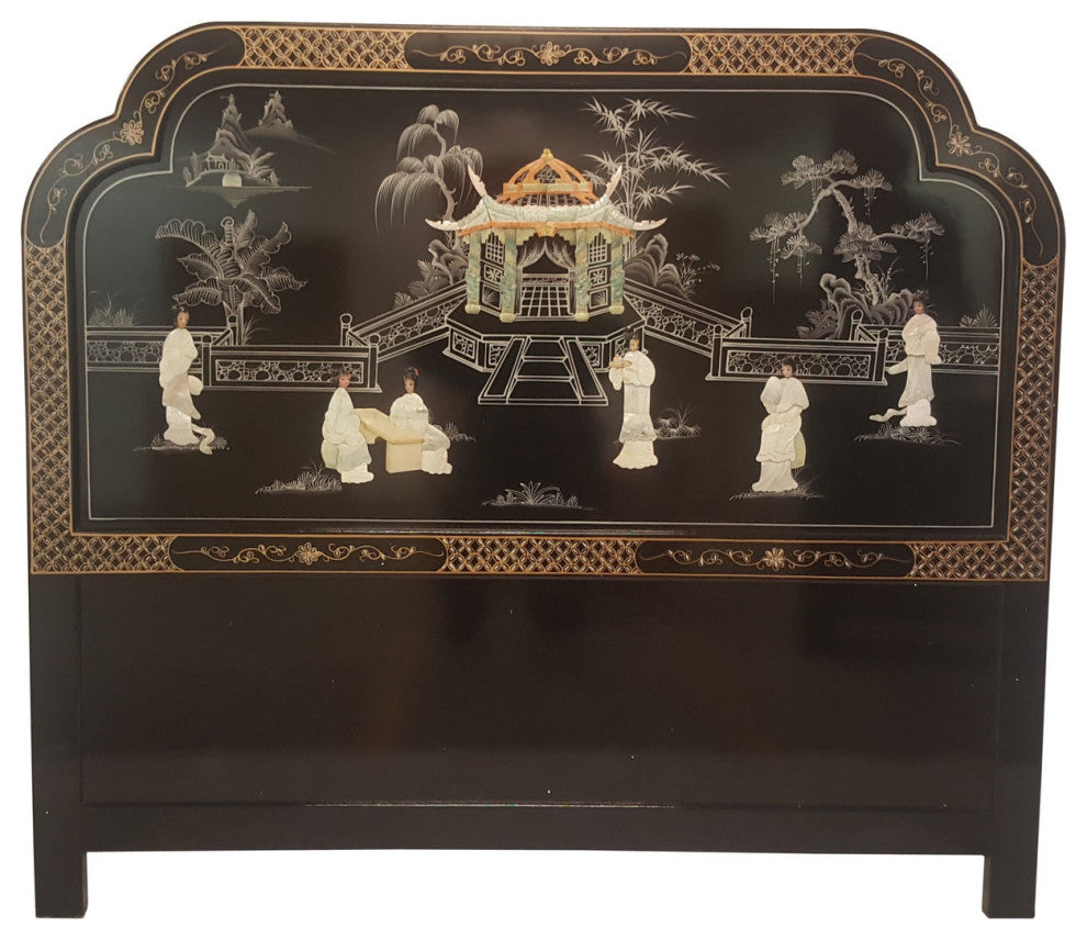 Black Lacquer Headboard Inlaid With Mother of Pearl, King Size 74"x54"