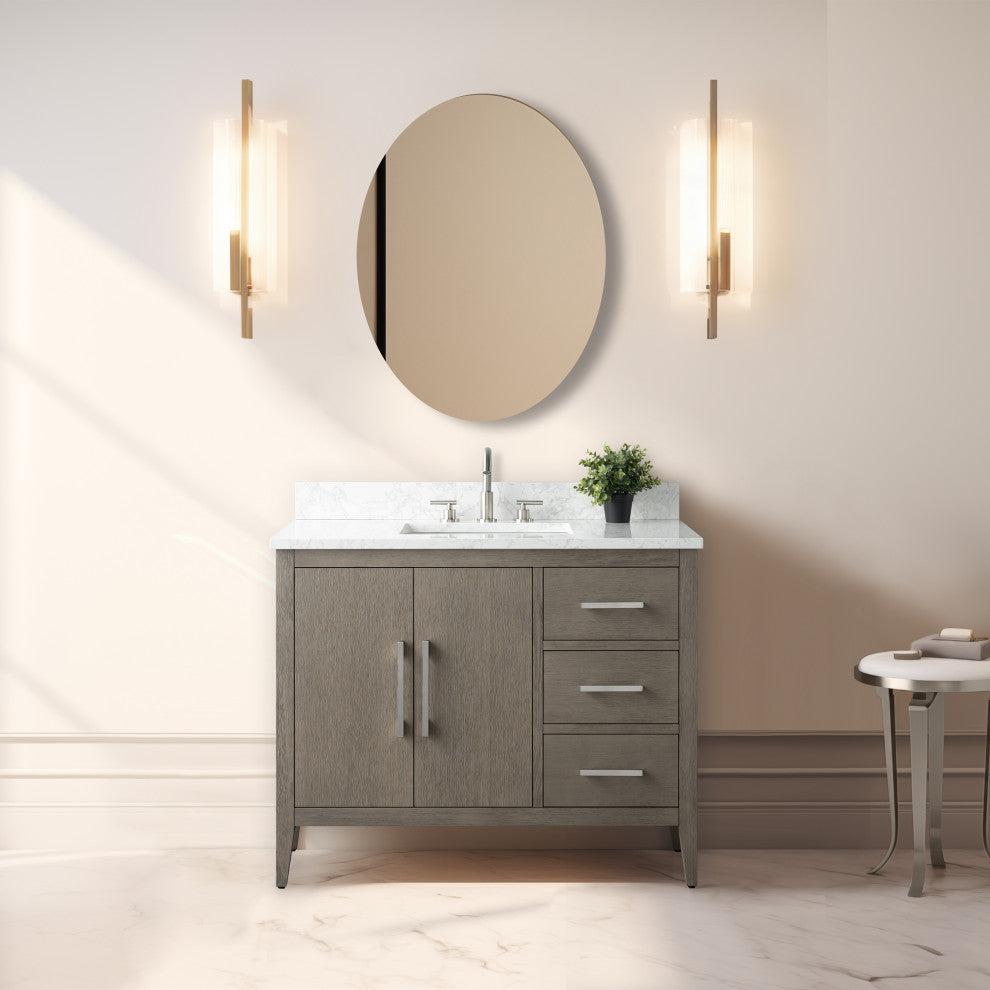 Vanity Art Bathroom Vanity With Sink, Driftwood Gray, 42", Single Sink, Brushed Nickel