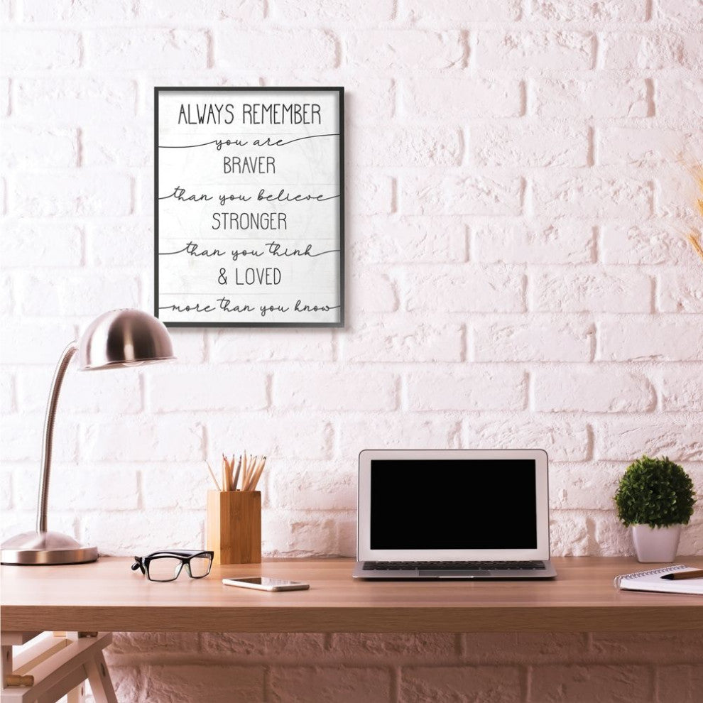 Stupell Industries Braver Stronger Loved Family Word Design, 24"x30", Black