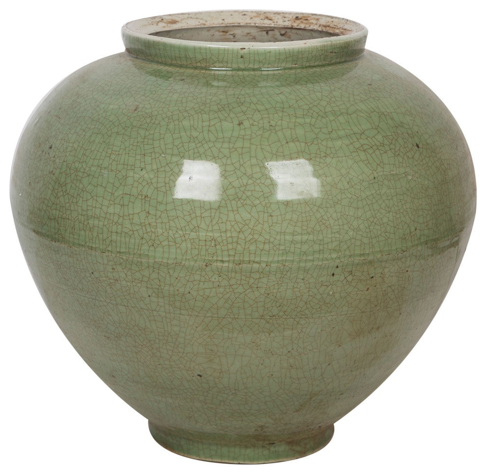 Large Celadon Crackle Cone Shaped Jar