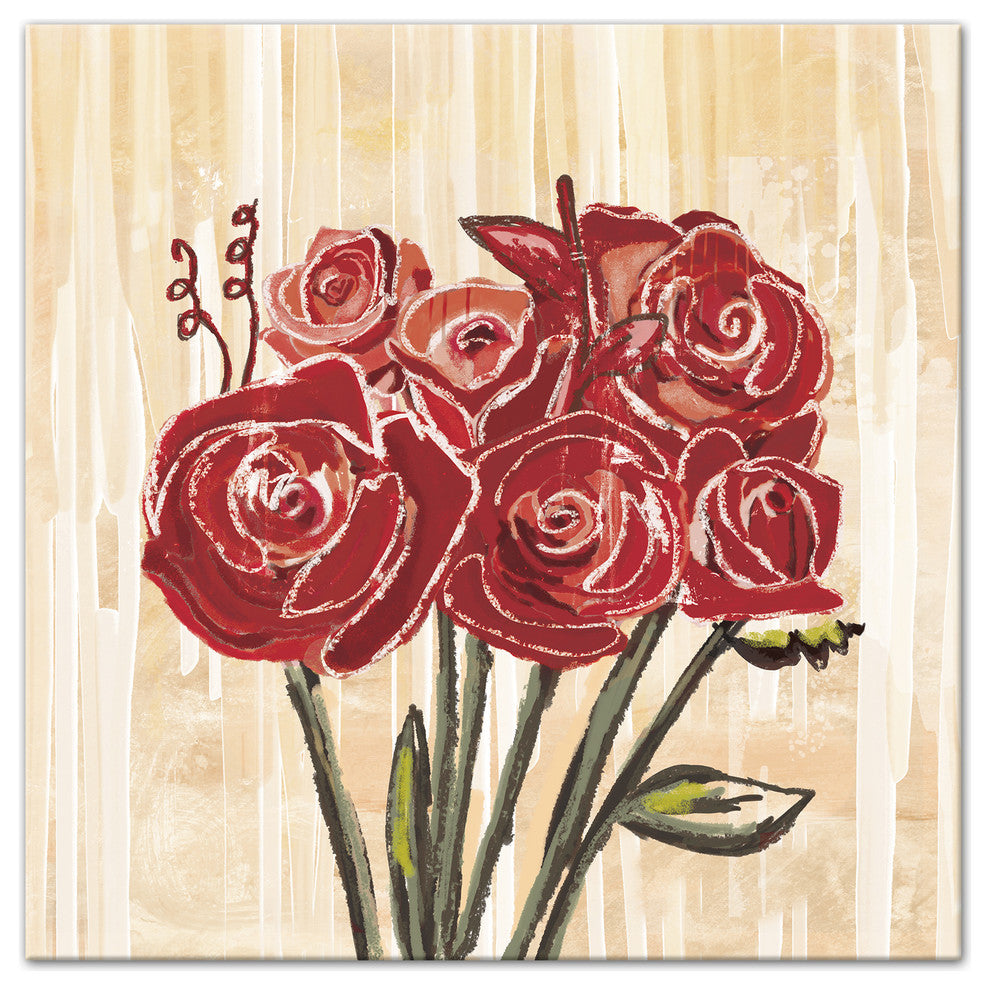 Painted Red Rose Bouquet 24x24 Canvas Wall Art