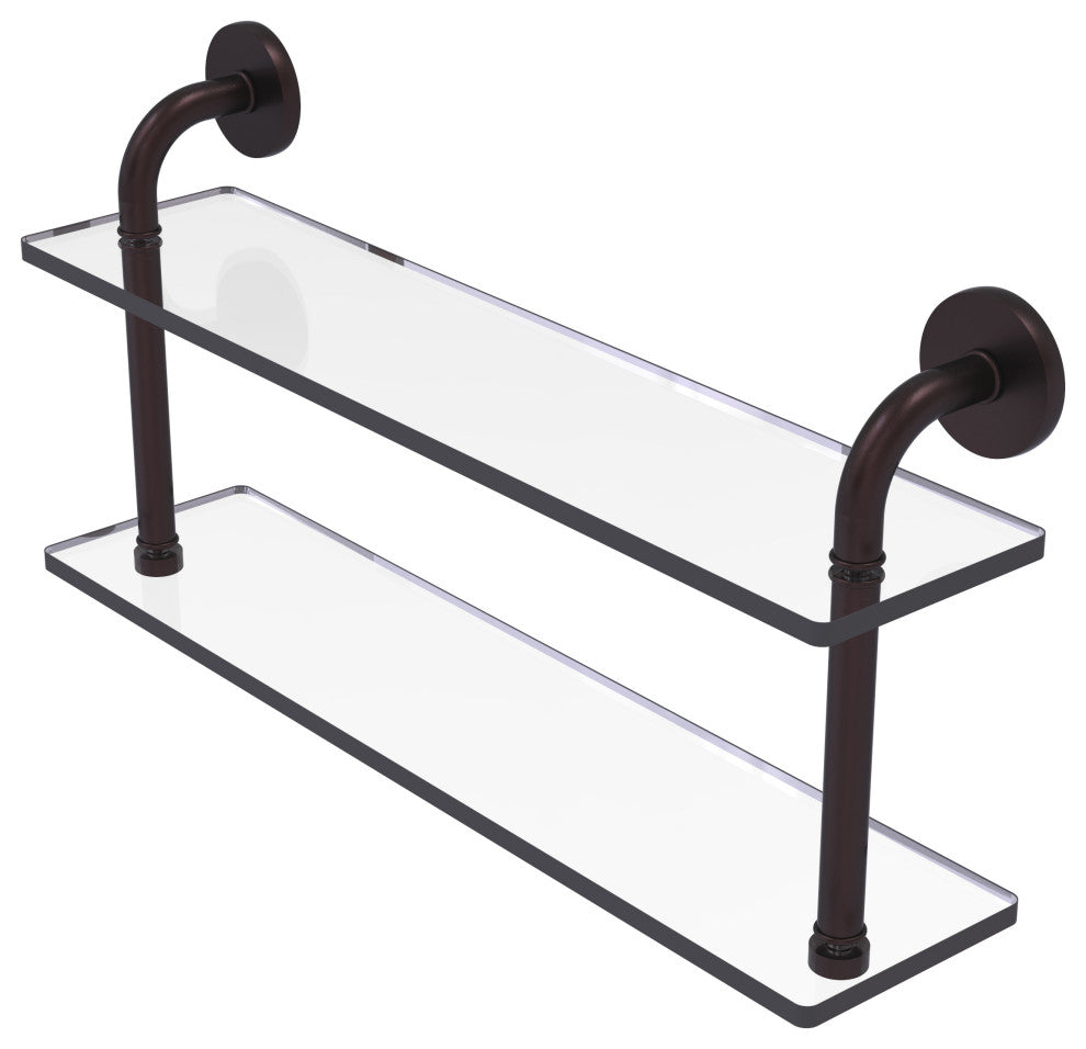 Remi 22" Two Tiered Glass Shelf, Antique Bronze