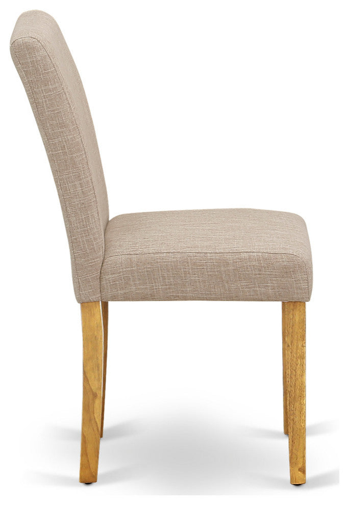 5Pc Square 36" Table And Four Parson Chair, Oak Leg And Linen Fabric Light Fawn