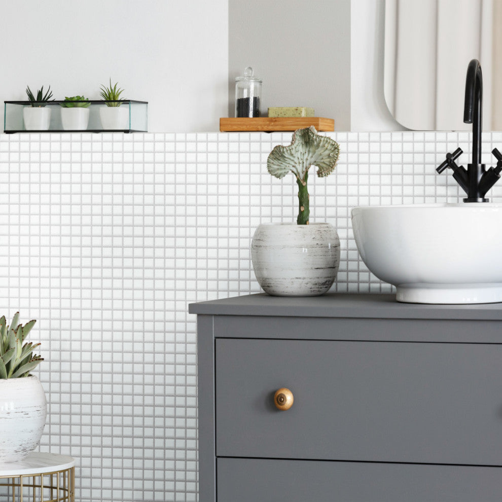 Metro 1" Square Glossy White Porcelain Floor and Wall Tile