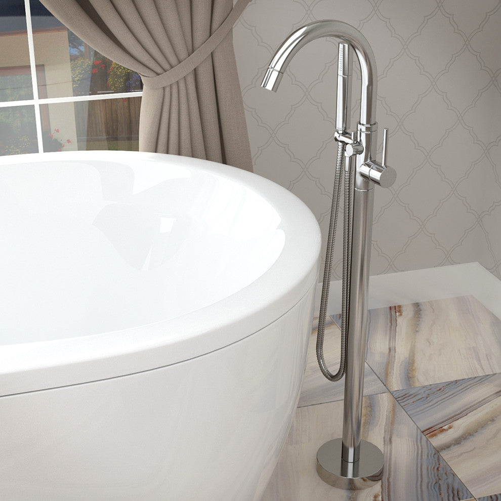 ANZZI Kros Series 2-Handle Freestanding Faucet with Hand Shower, Polished Chrome