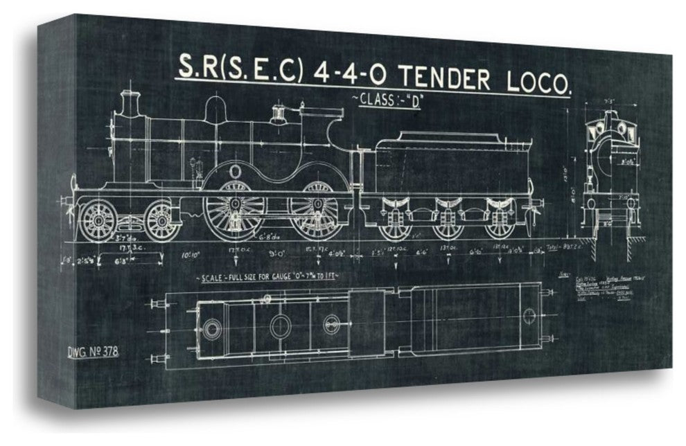 "Train Blueprint II Black" By Wild Apple Portfolio, Gallery Wrap Canvas