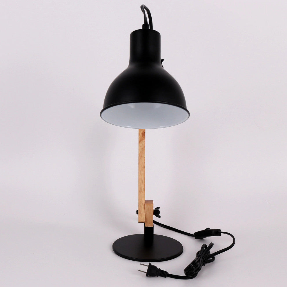 Modern Black Wood LED Desk Lamp For Bedside, Office