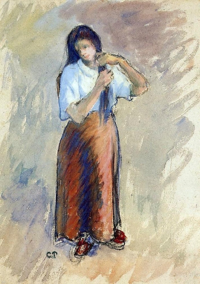 Camille Pissarro Young Woman Knotting Her Hair Gallery Wrapped Canvas Print