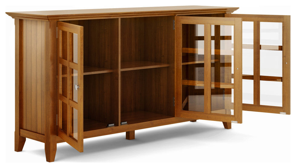 Acadian Solid Wood Wide Storage Cabinet, Light Golden Brown