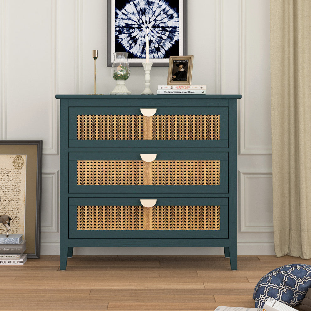Gewnee 3 Drawer Cabinet, Natural Rattan, American Furniture, Suitable