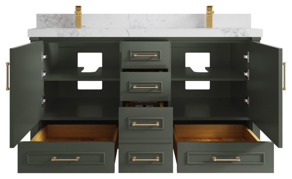 Aberdeen 60 Double Bathroom Vanity in Pewter Green 2" Calacatta Nuvo