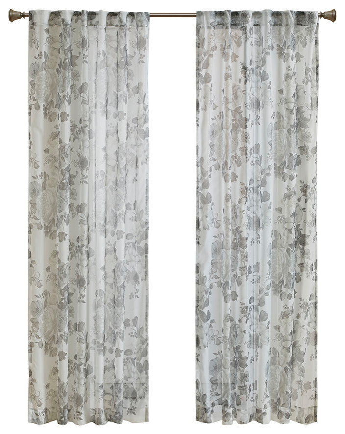Madison Park Simone Printed Floral Rod Pocket and Back Tab Voile Sheer Curtain