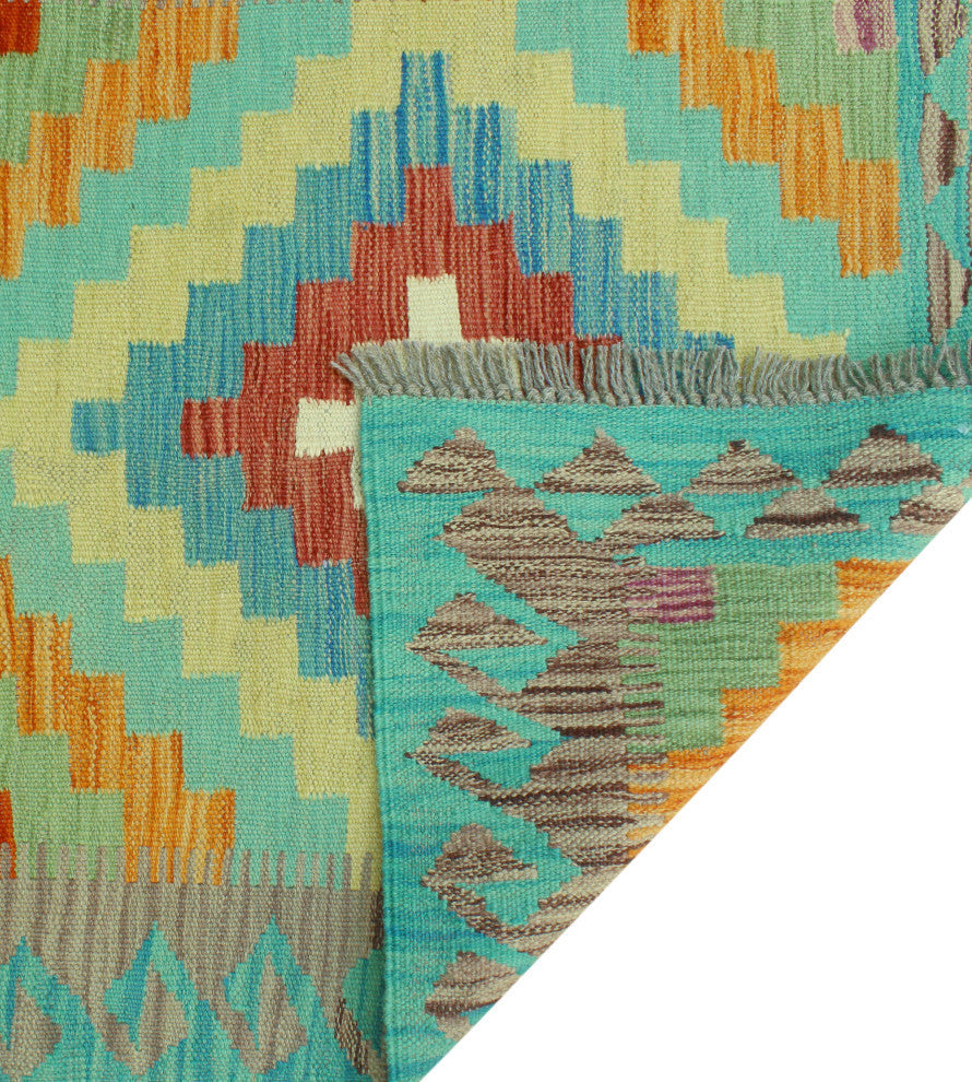 Sangat Kilim Jaxon Light Green/Gold Runner, 2'8x9'6