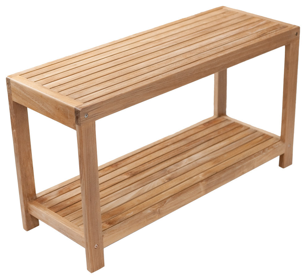 Nordic Style Natural Teak Spa Bench with Shelf, 35"