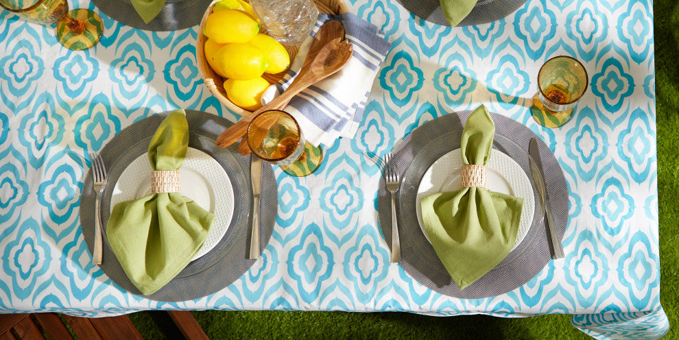 Blue Ikat Vinyl Tablecloth 60x102