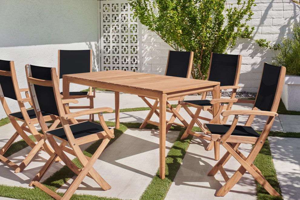 Del Ray 7-Piece Rectangular Teak Outdoor Dining Set in Black
