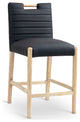 Aimee Upholstered Counter Stool, Black, Vegan Leather, Natural Oak Finish