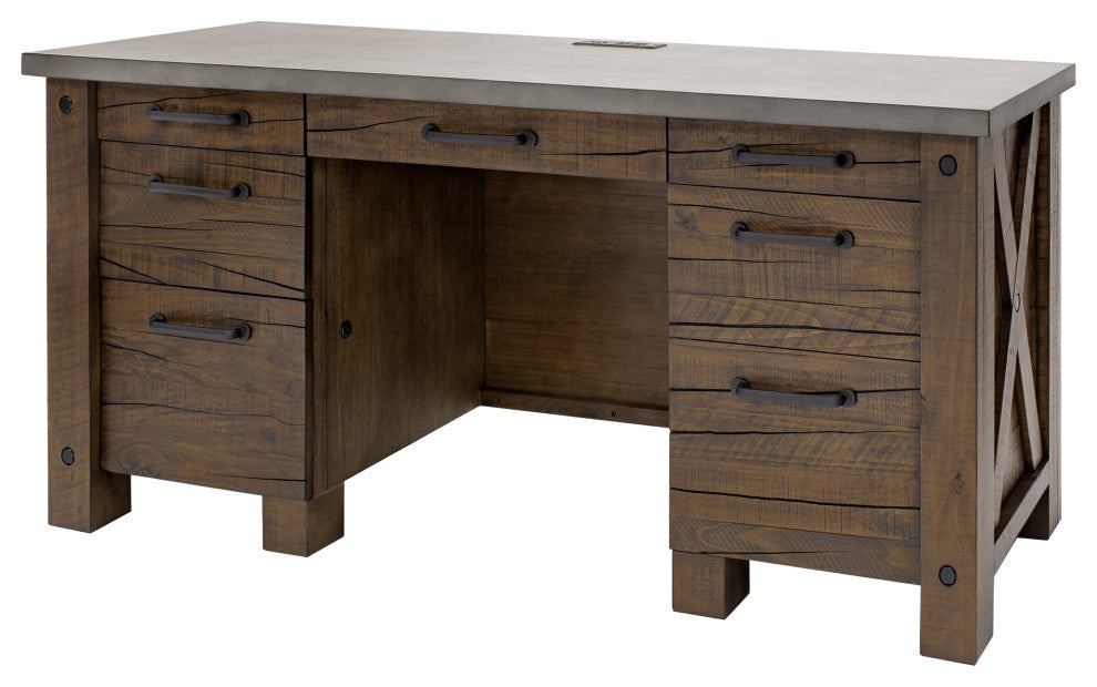 Rustic Home Office Desk, Office Table, Credenza, Fully Assembled, Brown