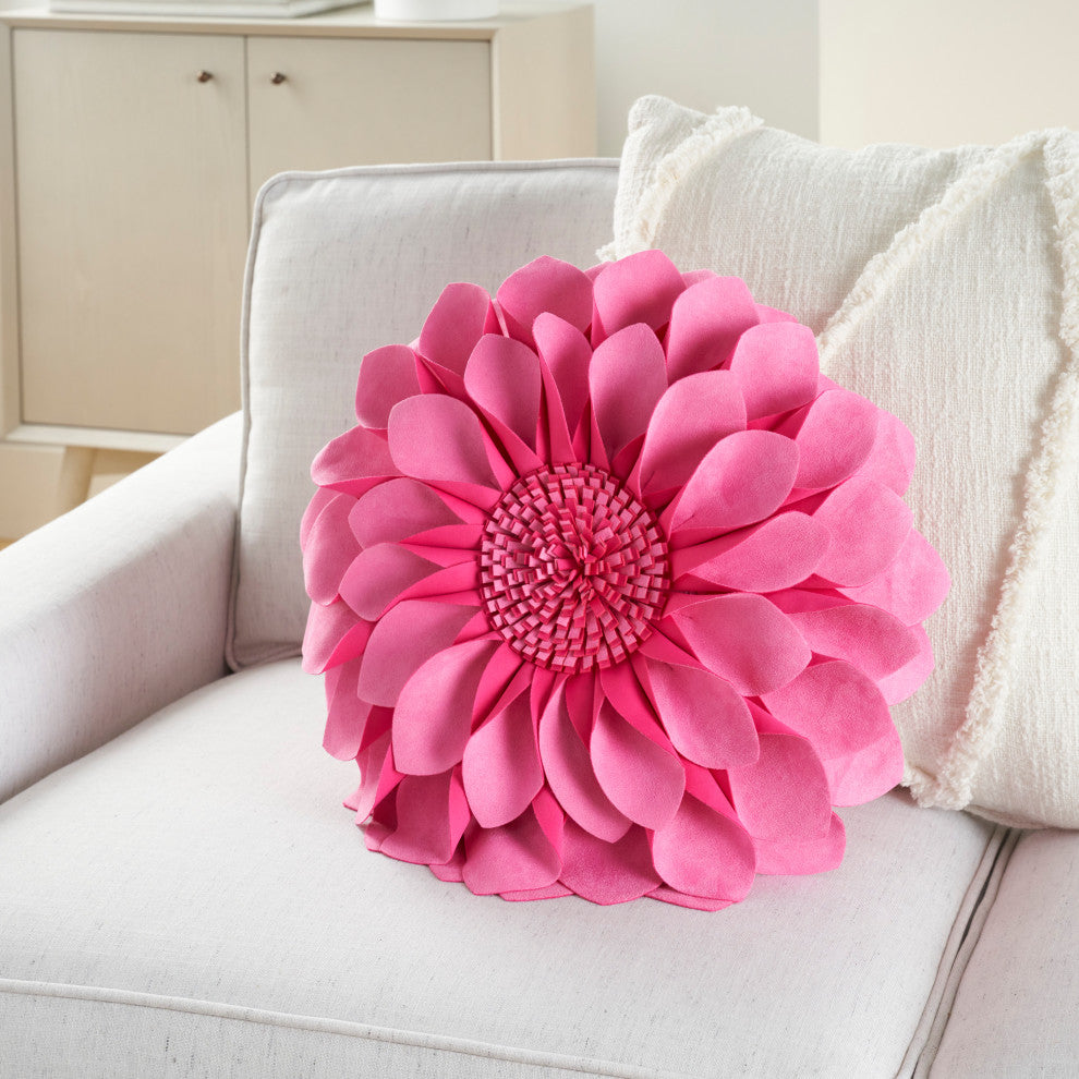 Mina Victory L0374 Throw Pillow, Pink, 14" x 14" Round