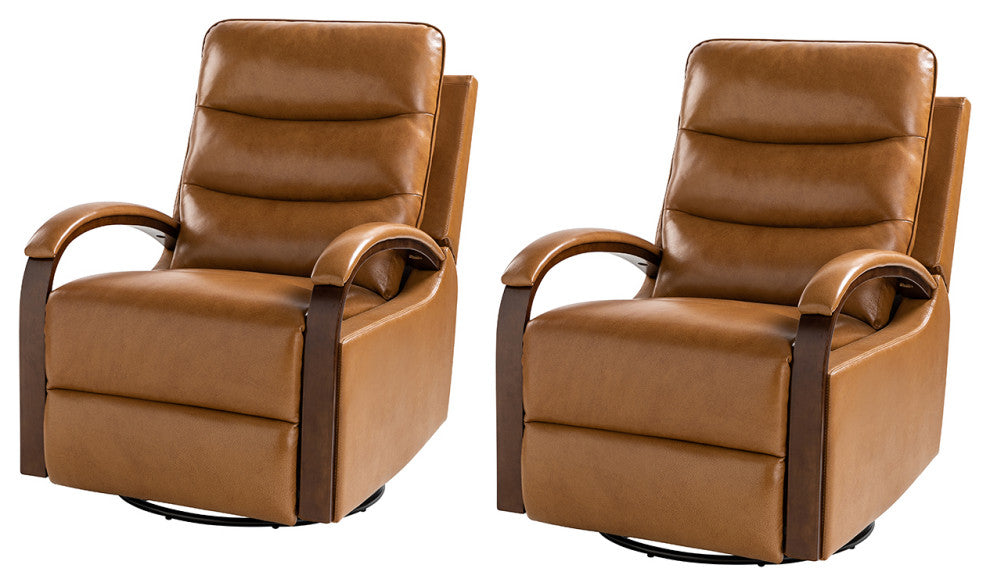 Konradin Genuine Leather Swivel Rocking Manual Recliner Set of 2, Camel