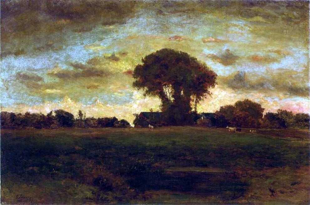 George Inness Sunset on a Meadow Wall Decal