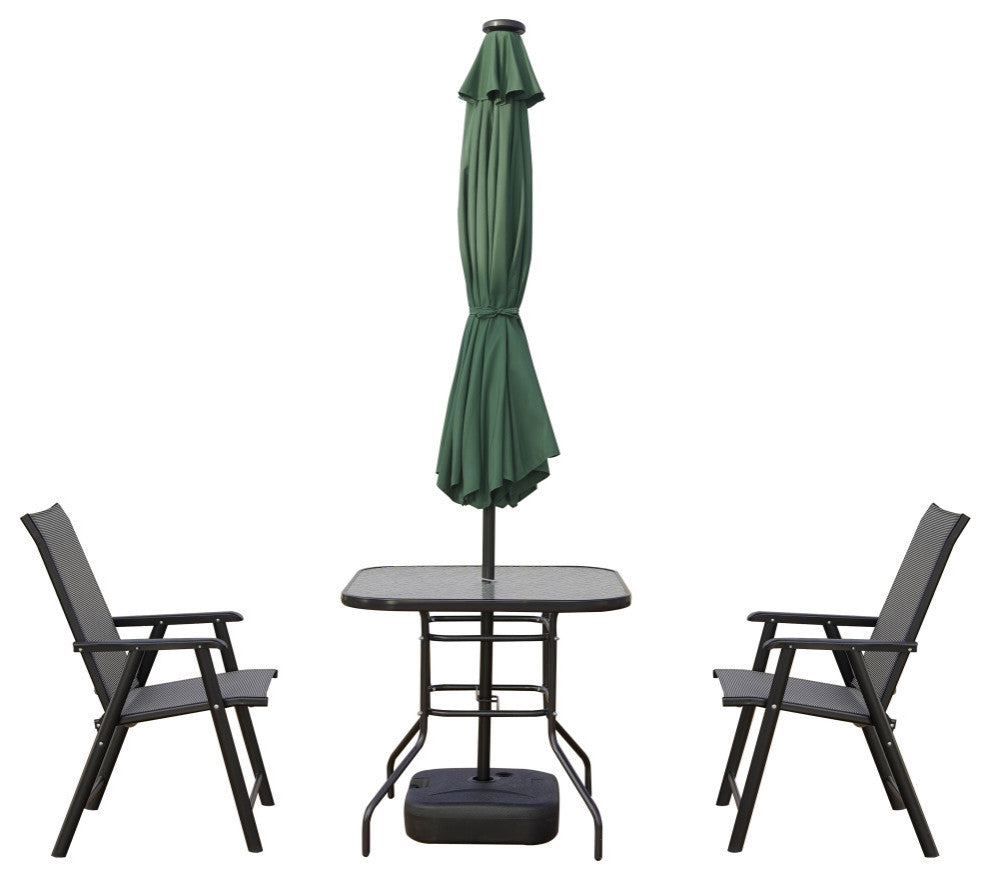 LeisureMod Sierra Modern 9' Market Patio Umbrella With Solar Powerd LED, Green