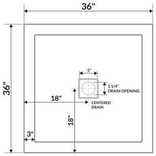 LessCare 36"x36" Single Threshold Shower Pan Base Alcove Center Drain