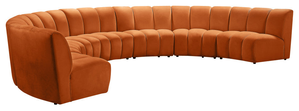 Infinity Channel Tufted Velvet Modular Chair, Cognac, 7 Piece