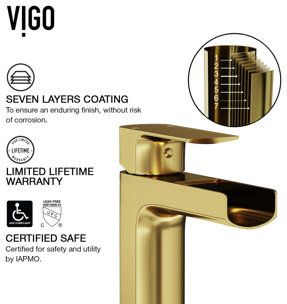 VIGO Amada 10" H Single Handle Single Hole Bathroom Vessel Faucet, Matte Brushed Gold