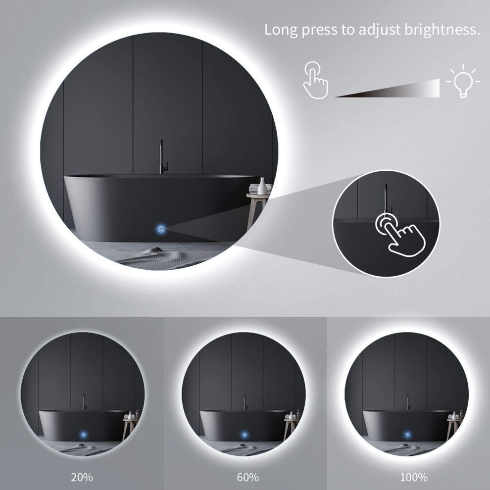 24Inch Round Backlit Frameless Anti-fog Dimmable LED Mirror