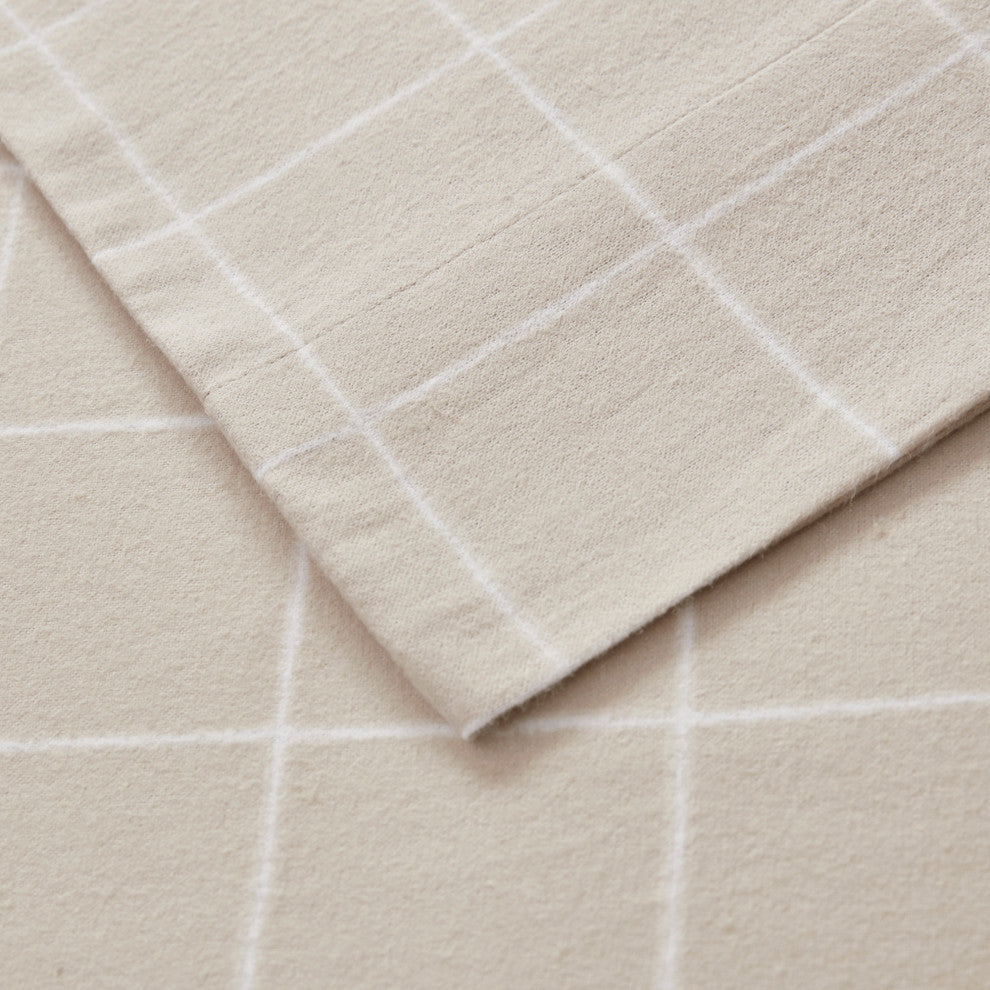 Beautyrest Oversized Flannel 4 Piece Sheet Set, Beige Windowpane