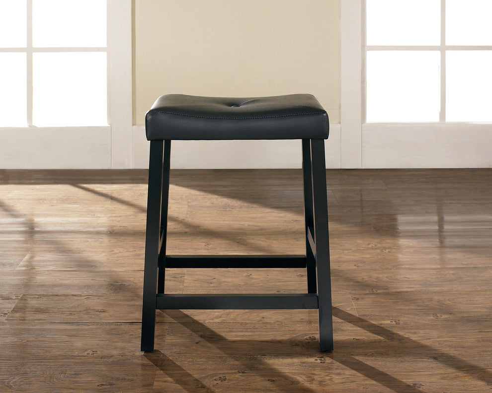 Upholstered Saddle Seat Barstool, Black, 24" Seat Height, Set of 2
