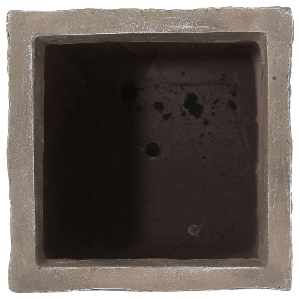 Berkamn Outdoor Medium and Small Cast Stone Planters, Set of 2, Brown Wood