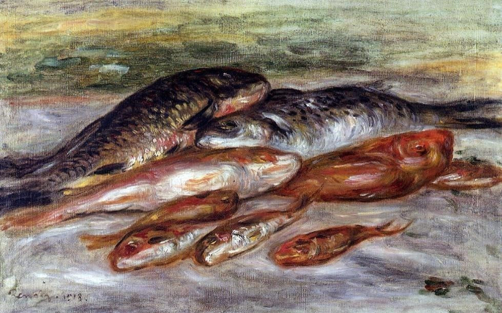 Pierre Auguste Renoir Still Life With Fish, Gallery Wrapped Canvas, 18"x27"