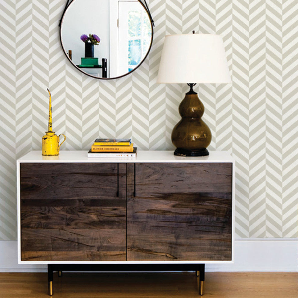Herringbone Solid Peel and Stick Vinyl Wallpaper, Beige, 24"w X 60"h