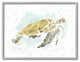 Sea Turtle Ocean Beach Animal Watercolor Painting, 16"x20", Gray Frame
