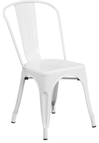 Commercial 23.75" Square White Metal Indoor-Outdoor Table Set, 2 Stack Chairs