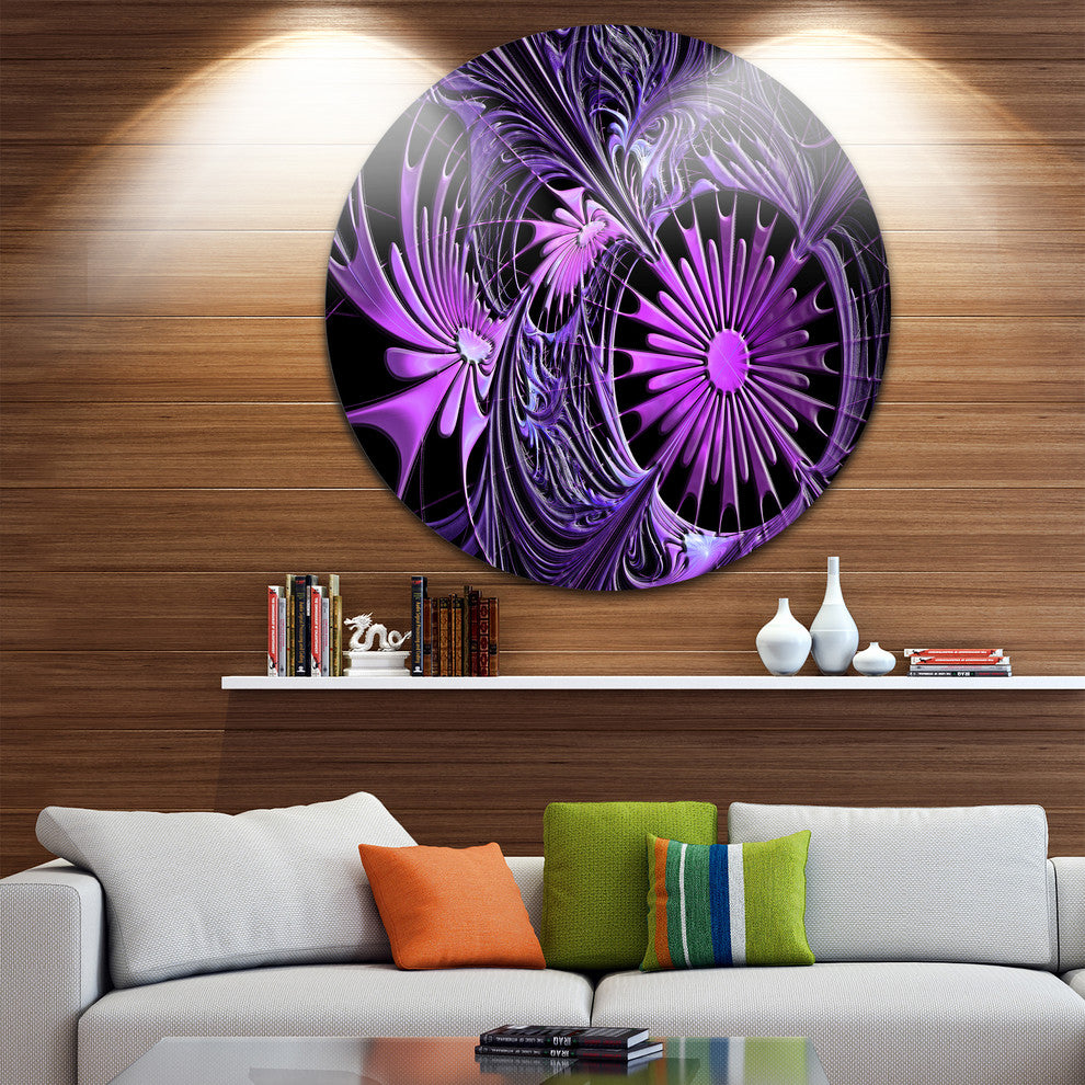 Embossed Purple Floral Shapes, Floral Round Wall Art, 11"